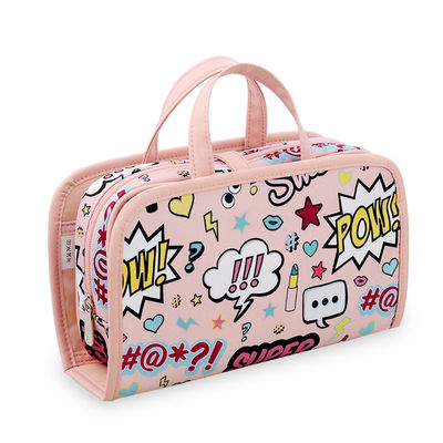 गुलाबी प्यारा पूर्ण कार्टून पैटर्न पॉलिएस्टर कॉस्मेटिक शौचालय बैग